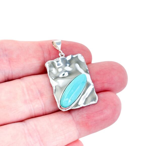 Vintage Sterling Silver 925 3.5cm Turquoise Abstract Rectangle Pendant - Picture 1 of 8